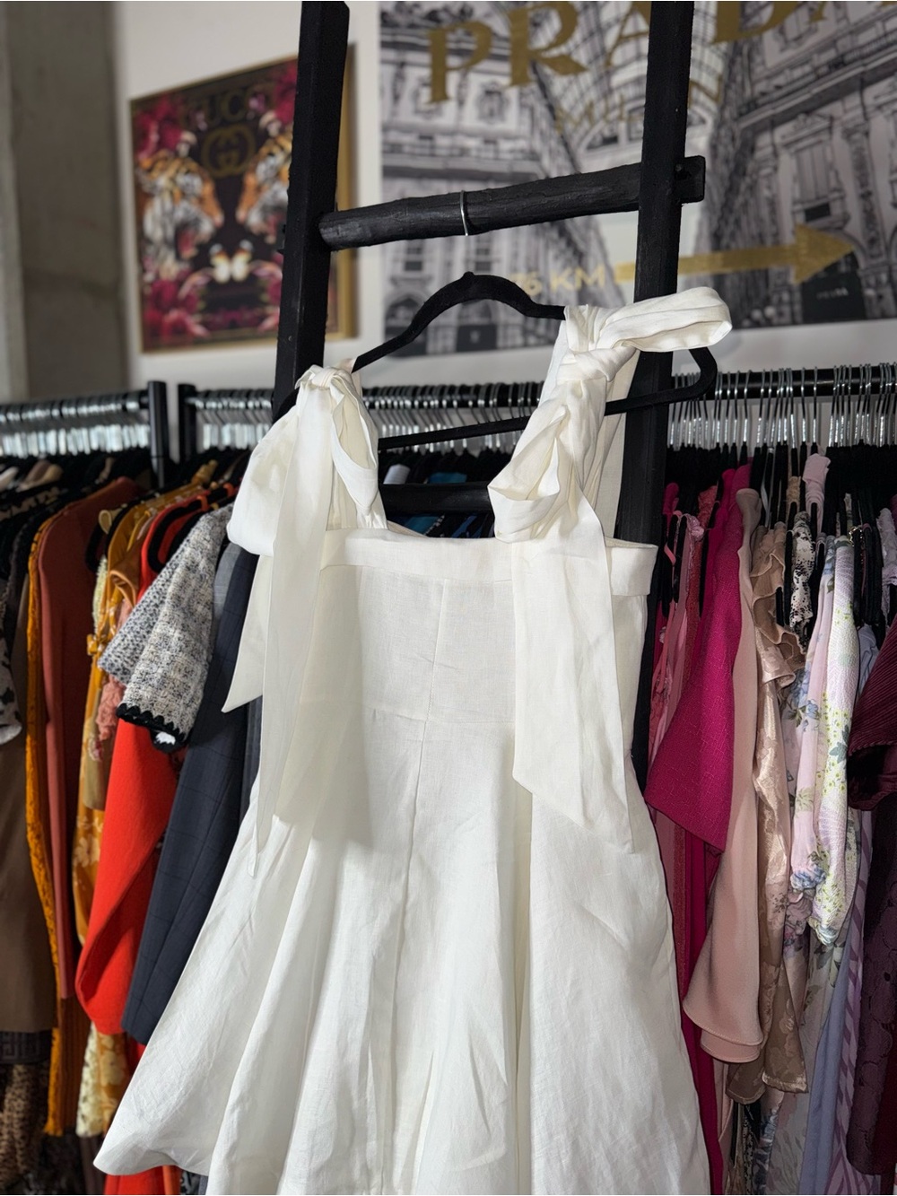 Dissh Aisle White Linen Bow Strap Mini Dress 100% Linen US 6 EUC - Picture 12 of 13